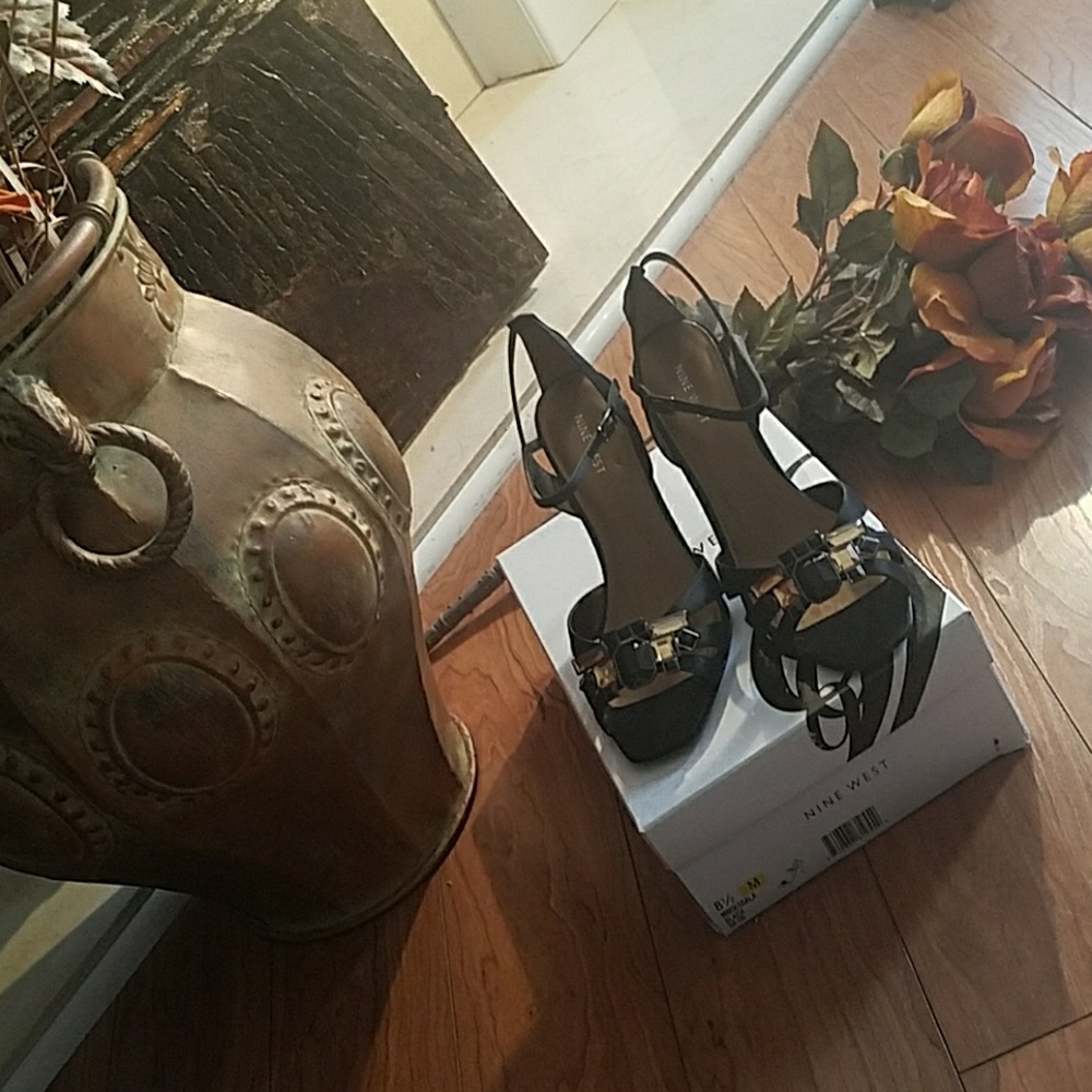 Nine West black satin heel.